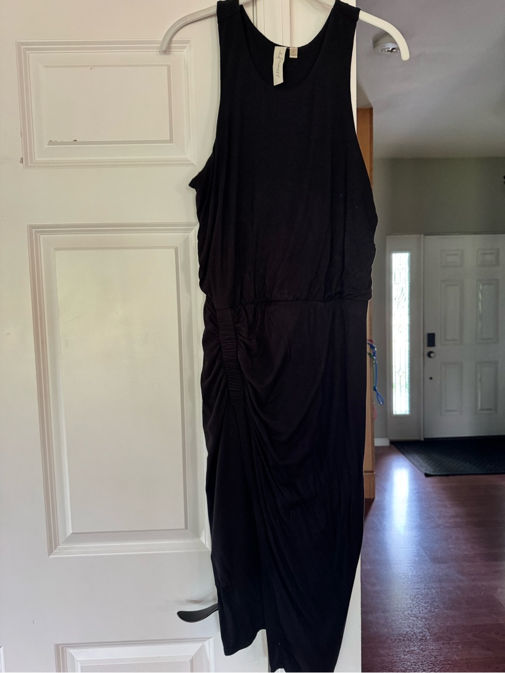Allison Joy Black Sleeveless Ruched Midi Dress